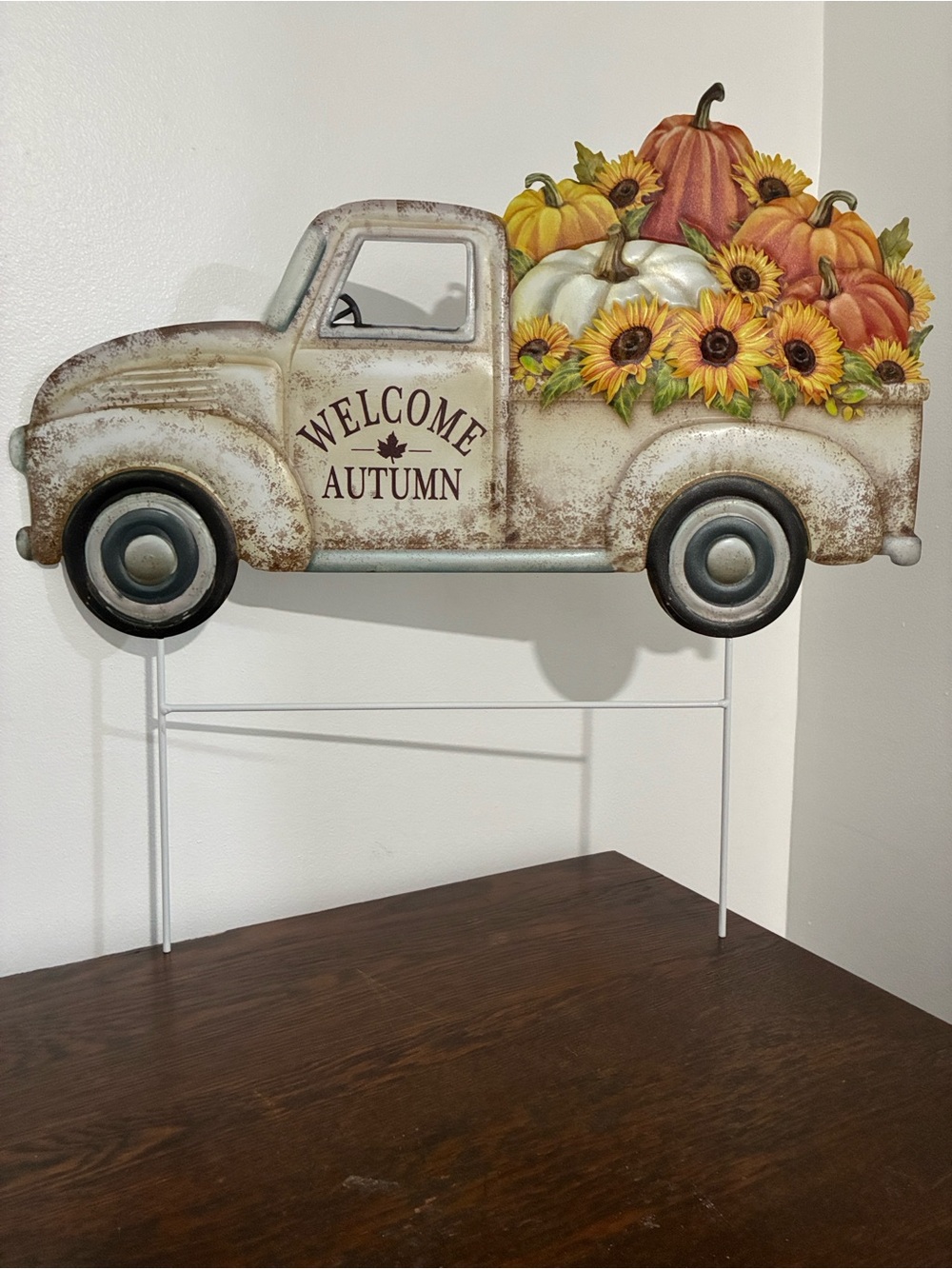 NWT- Welcome Autumn- Farm Truck Metal Yard Stake Sign 22-1/2 x 23-1/2